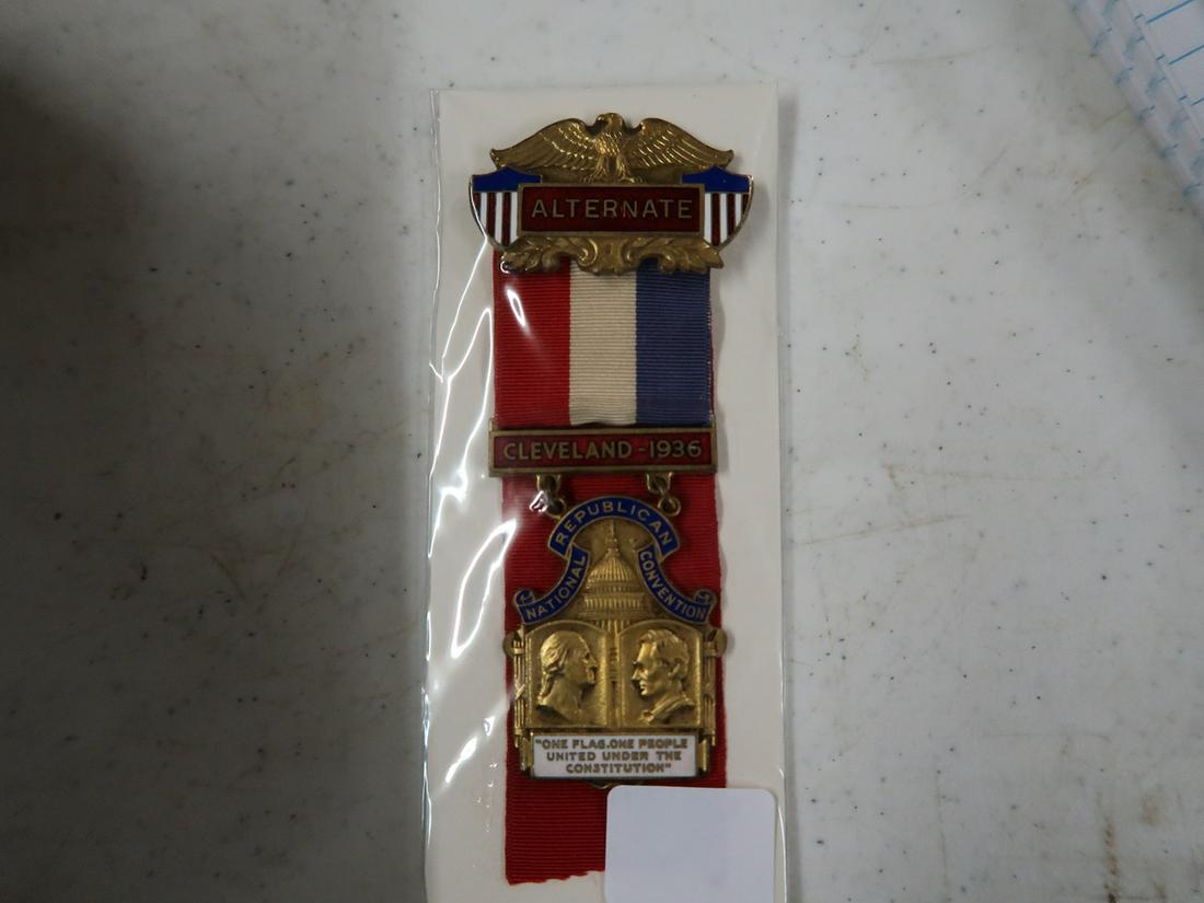 1936 Republican National Convention Alternate Badge: in Cleveland w/ G. Washington & Abe Lincoln on Front