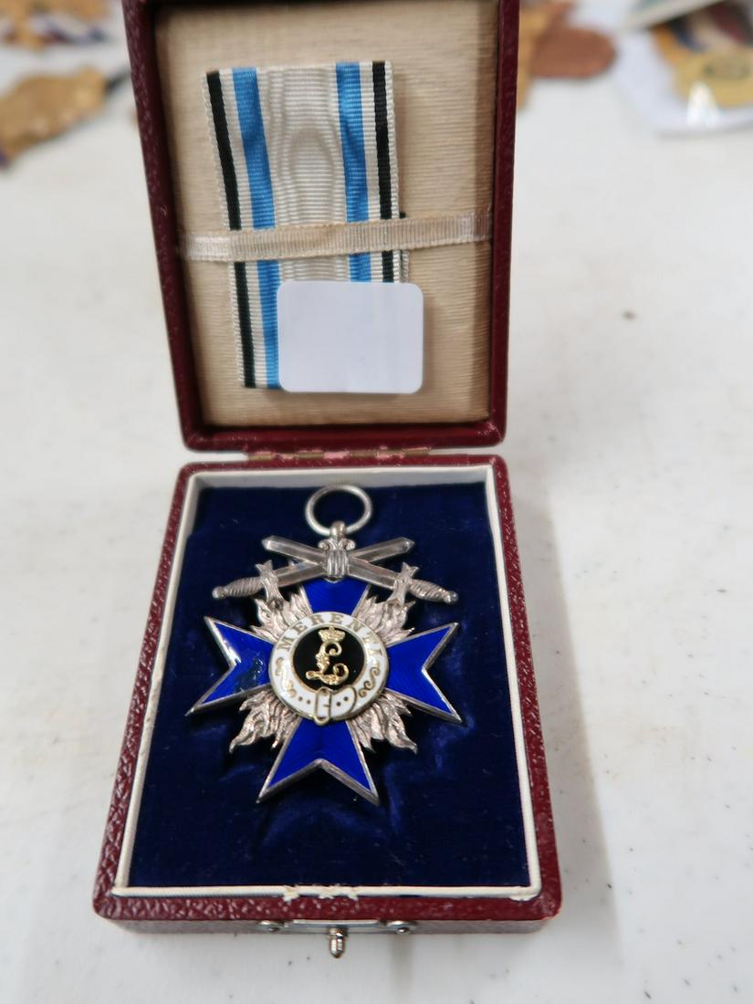 Blue Enameled 1866 Merenti Badge: w/ Ribbon in Original Case