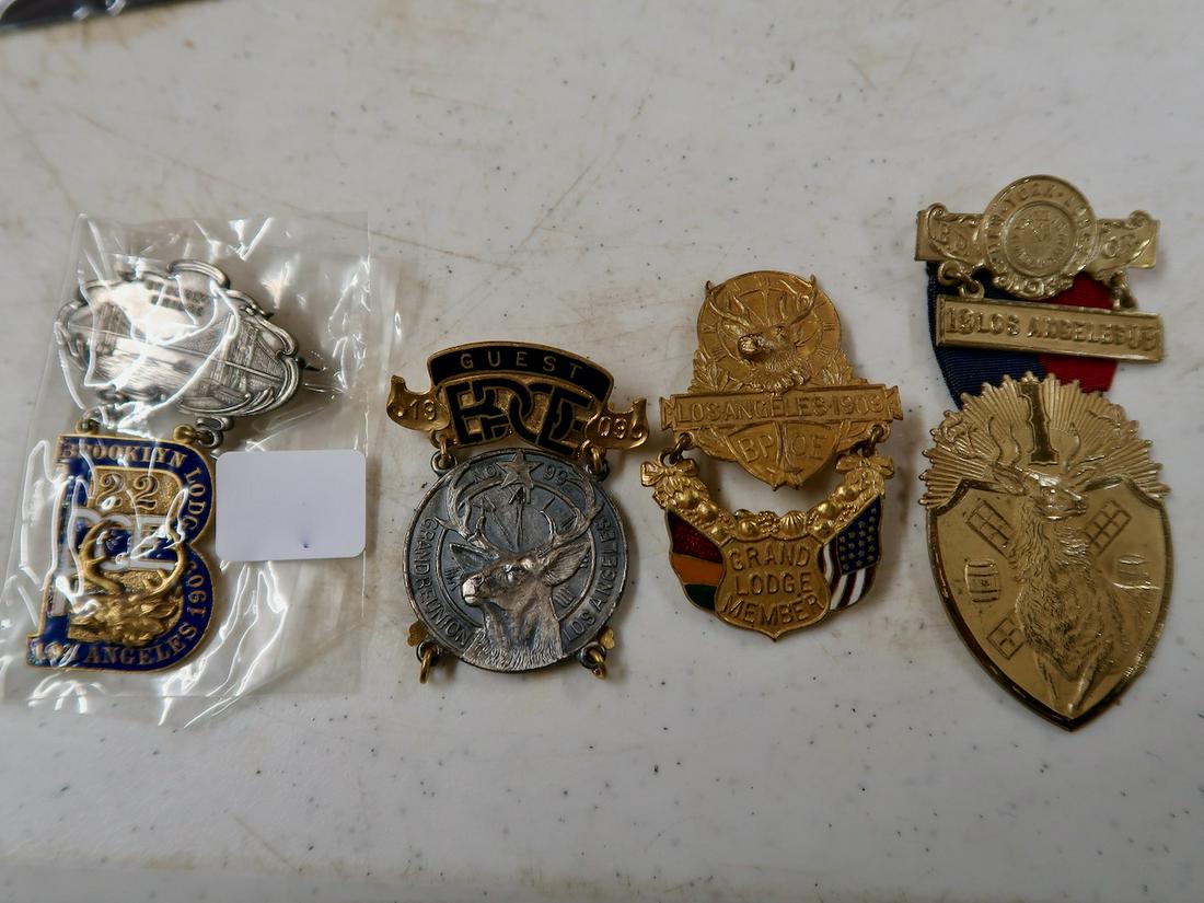 4 1909 B.P.O.E. Badges: Largest 4"Long