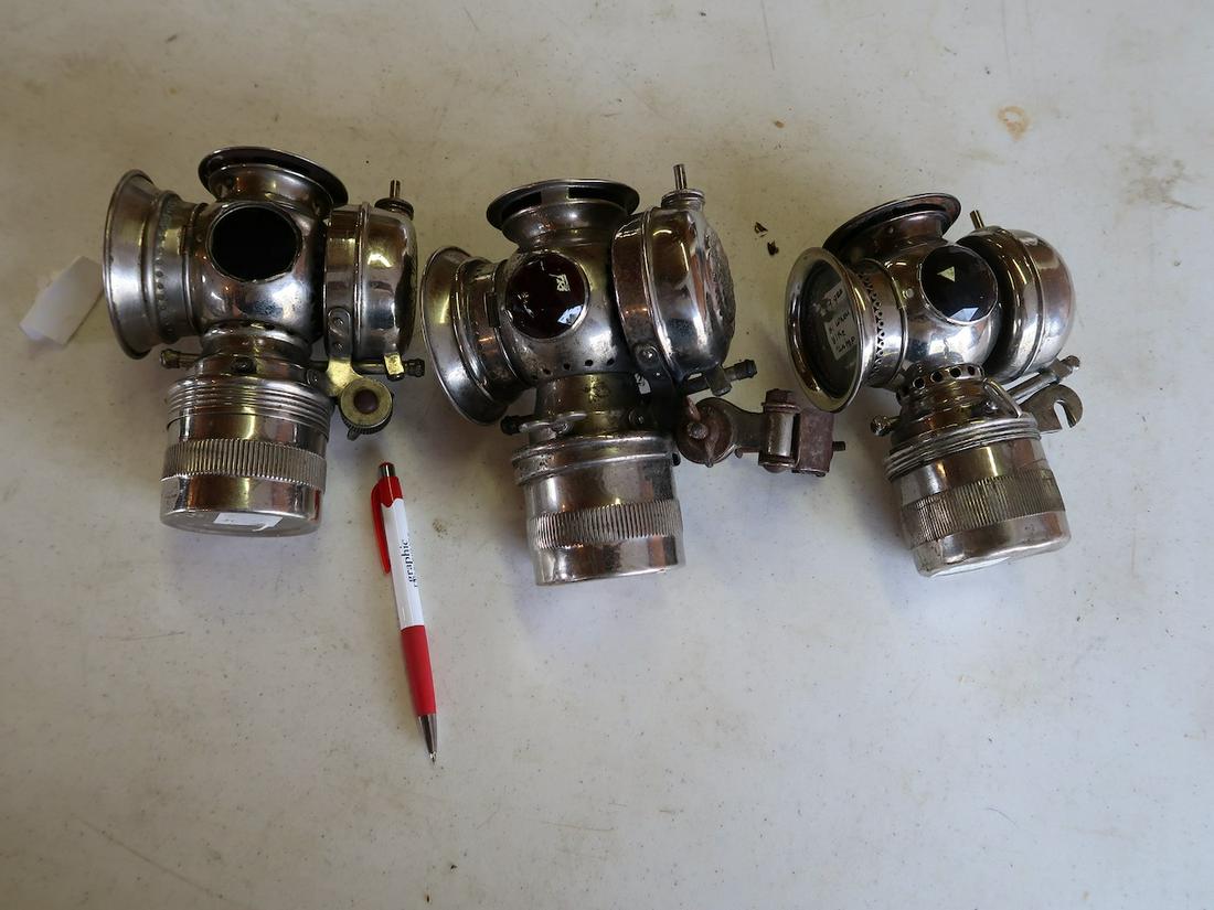 3 Antique Bicycle Carbight Lamps: 1 Missing a Jewel