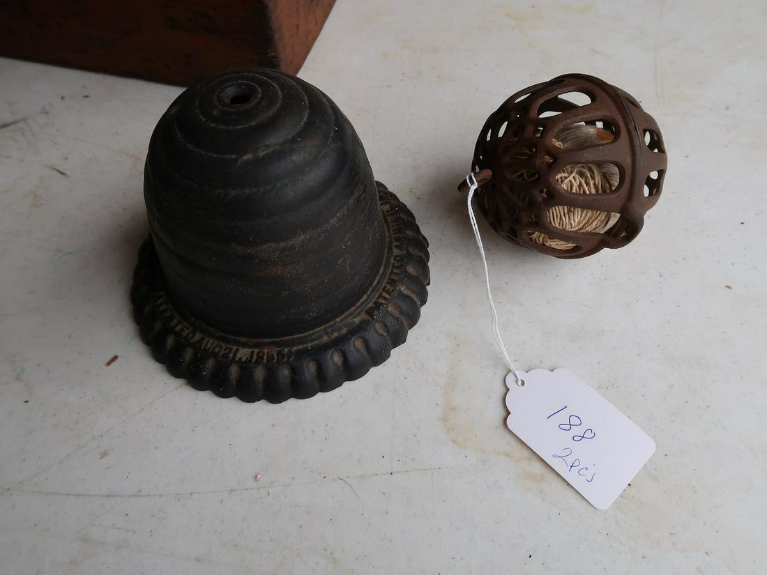 2 Early Cast Iron String Holders (1 Patent Date: 1855): Largest 7" Round