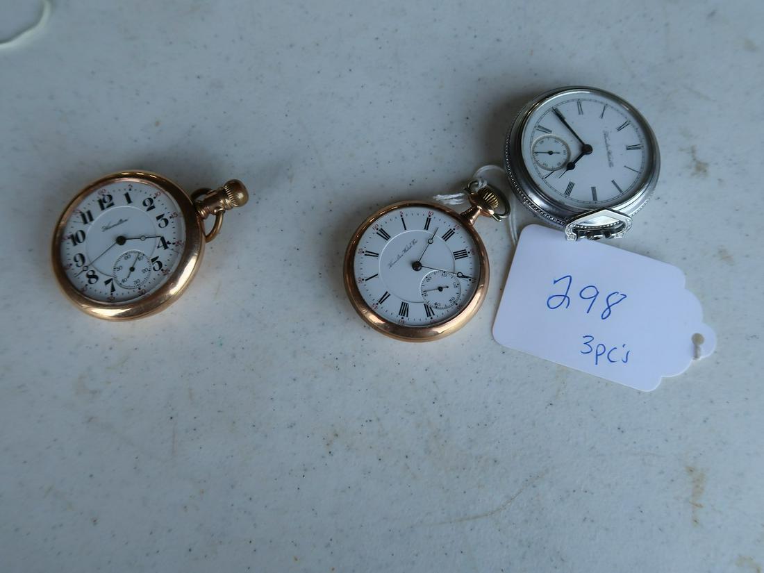3 Hamilton Pocket Watches (2 - 17 Jewel): 2" Round