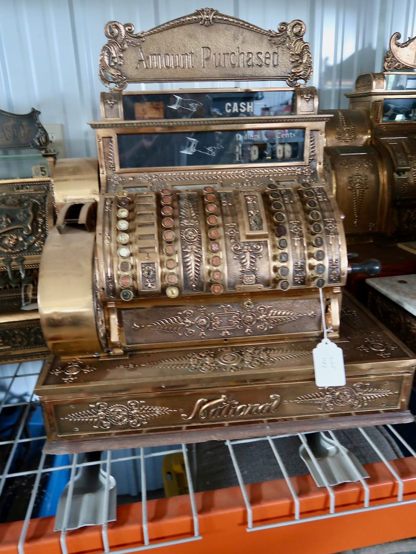 Ornate National Brass Cash Register w/ Amount Purchased Sign (1 of 4)