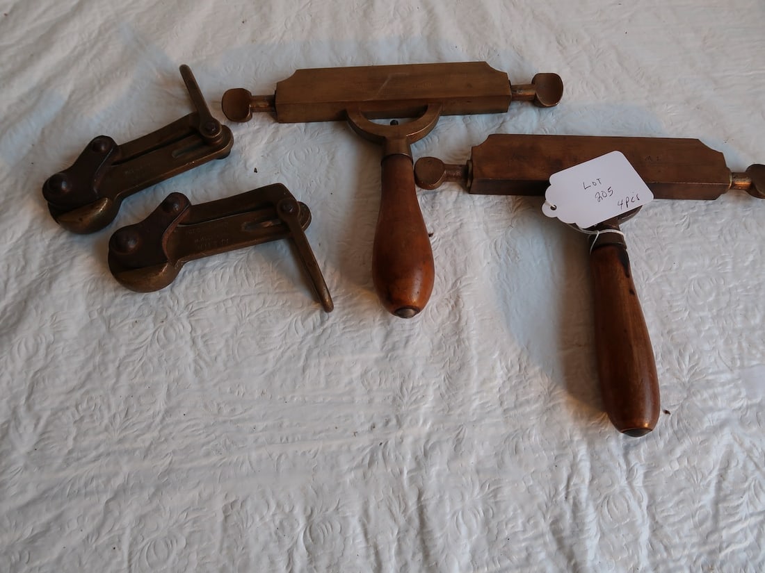 2 Early Brass Hand Tools & 2 Early Scale Pieces (dated 1898) Auction