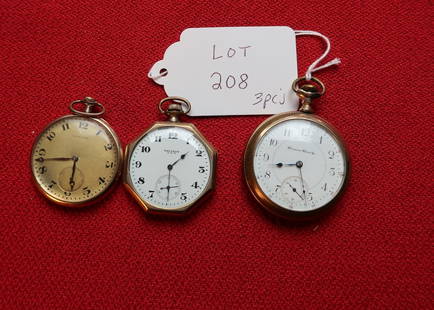 3 17 Jewel Pocket Watches (Longines, Hampton, Waltham): Diameter: 2"