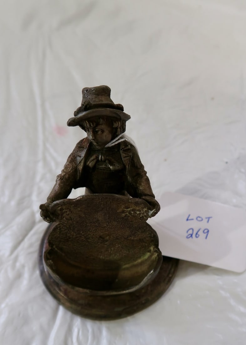 Small Pewter Boy Watch Holder: 4" T x 3.5" Round Base