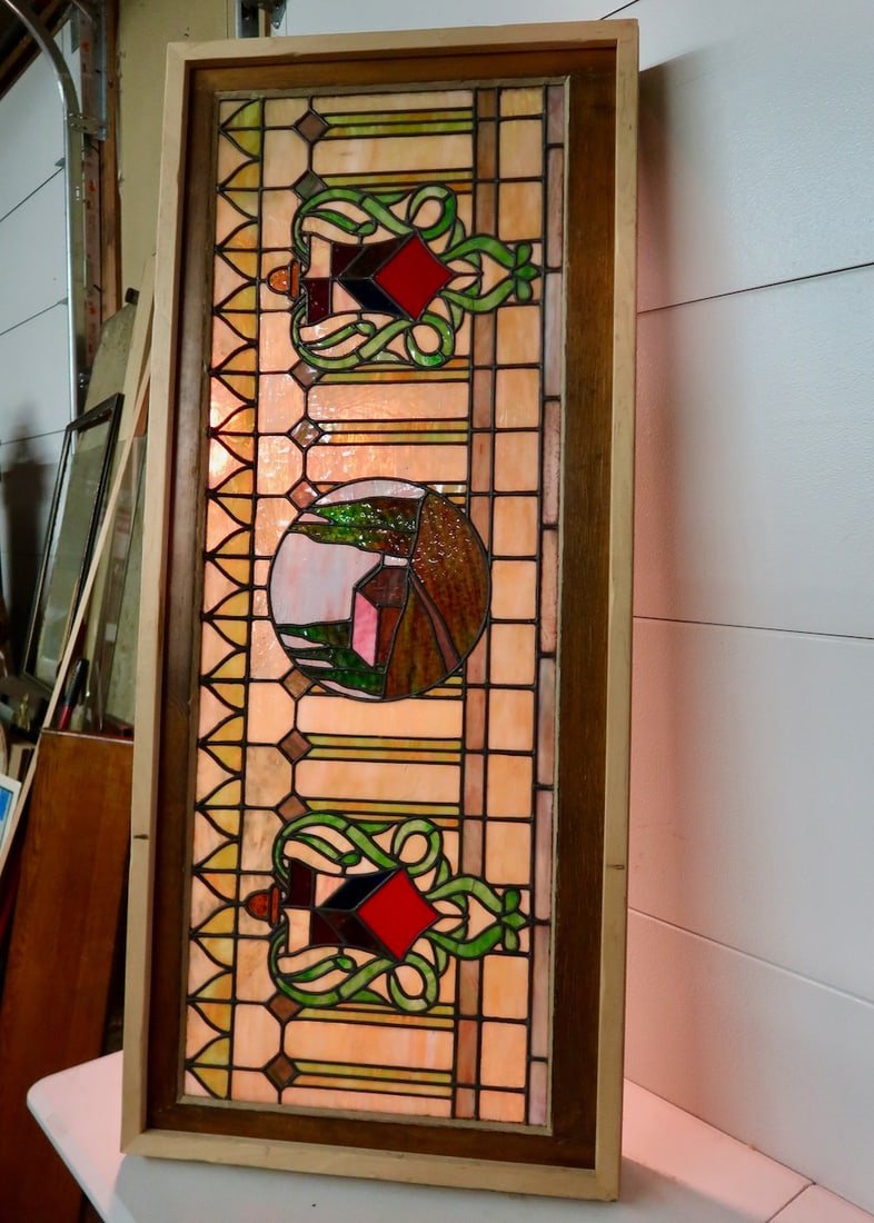 Large Scenic Framed Stained Glass Window (1 of 4)