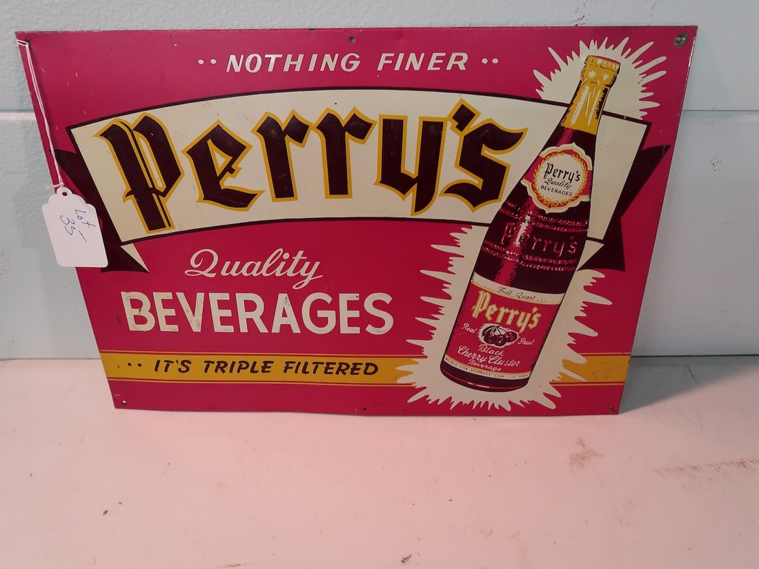 Perry's Black Cherry Cluster Beverage's Tin Advertising Sign (1 of 2)