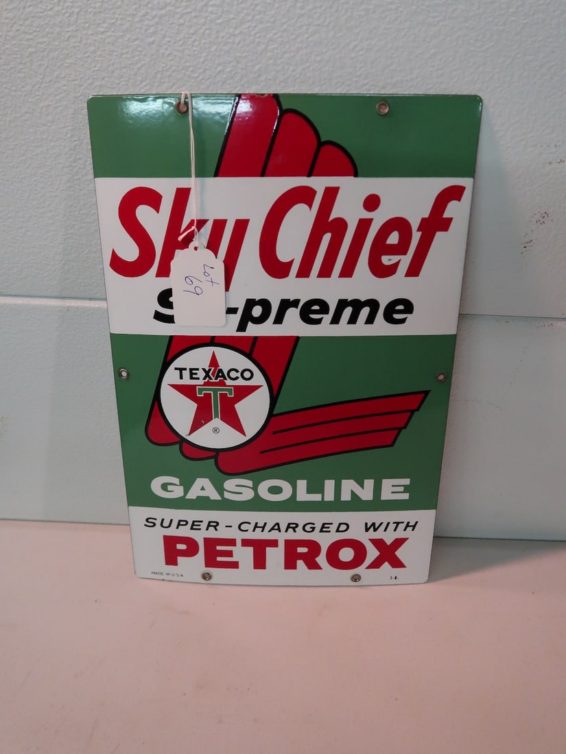 Sky Chief Su-preme Porcelain Gasoline Sign (1 of 4)
