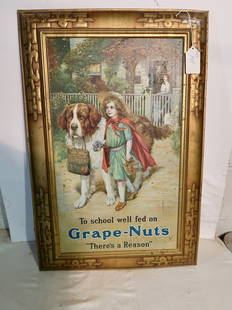 Self Framed Tin Grapenut/s Advertising Sign: 31" Tall X 20' Wide