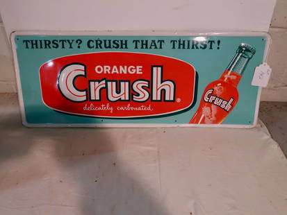 Orange Cruch Tin NOS Soda Sign: 30" X 12' High