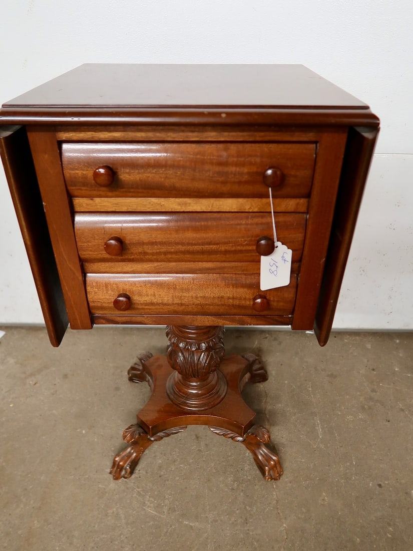 Carved Clawfoot Dropleaf Empire Mahogany 3 Drawer Stand (1 of 5)