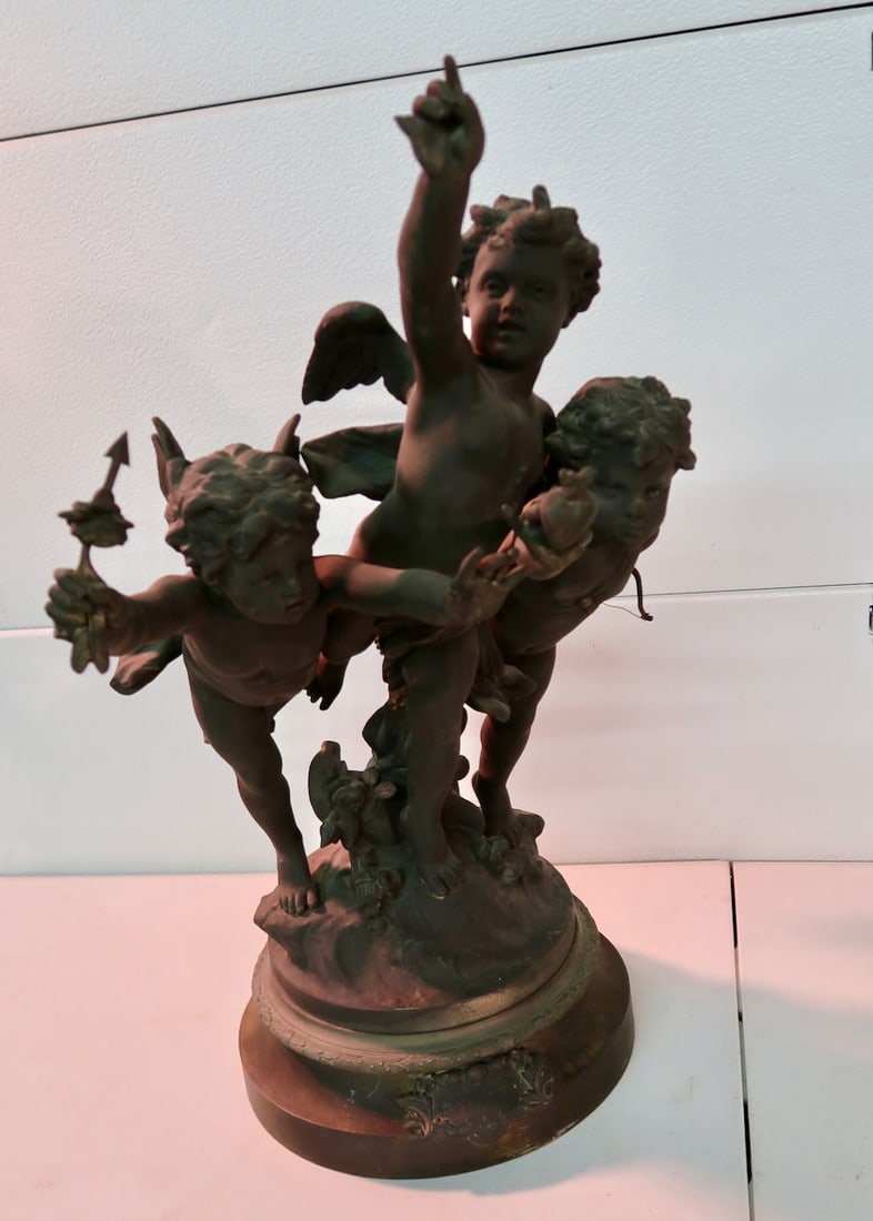 Rare Triple Cupid Metal Sculpture on Rotating Base - Love & Victory (1 of 5)