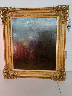 Early Ornate Victorian Oil Painting on Canvas (Signed Gabriel Melzin): Frame: 33" x 36"