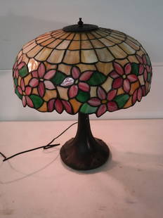 Chicago Mosaic Leaded Glass Lamp: 22" T w/ 19" Round Floral Stained Glass Shade