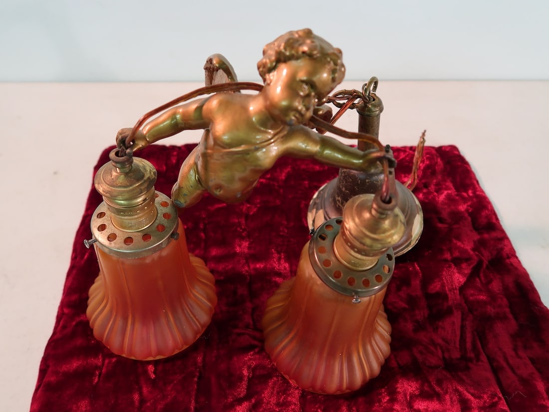 Cupid Hall Ceiling Fixture w/ Colored Shades: 19" Drop w/ 8" Cupid