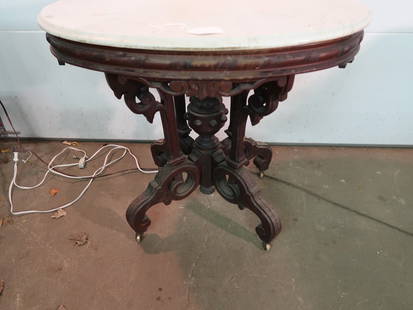 Ornate Victorian Marble Top Table: 30" T x 34" W x 24" D