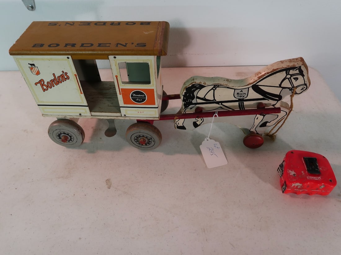 Bordens Ice Cream Toy Delivery Wagan, Made of Wood and Tin: 10" T x 20" Long