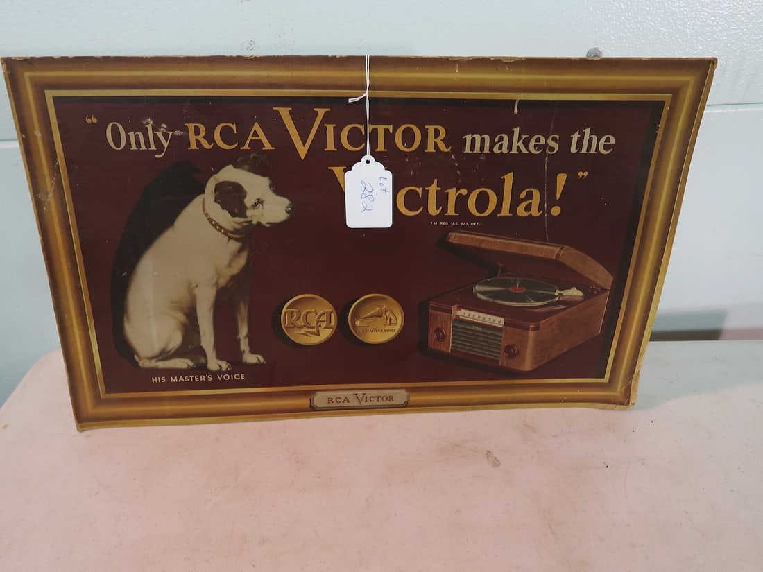 Victor RCA Counter Top Cardboard Advertising Sign: 15" T x 25" W