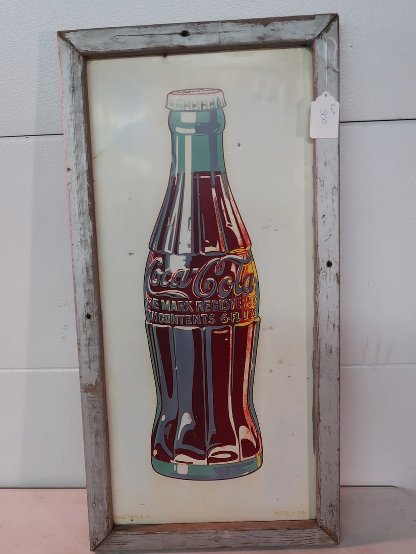 Coca Cola Bottle Sign in Original Frame (Dated: 1939) (1 of 4)
