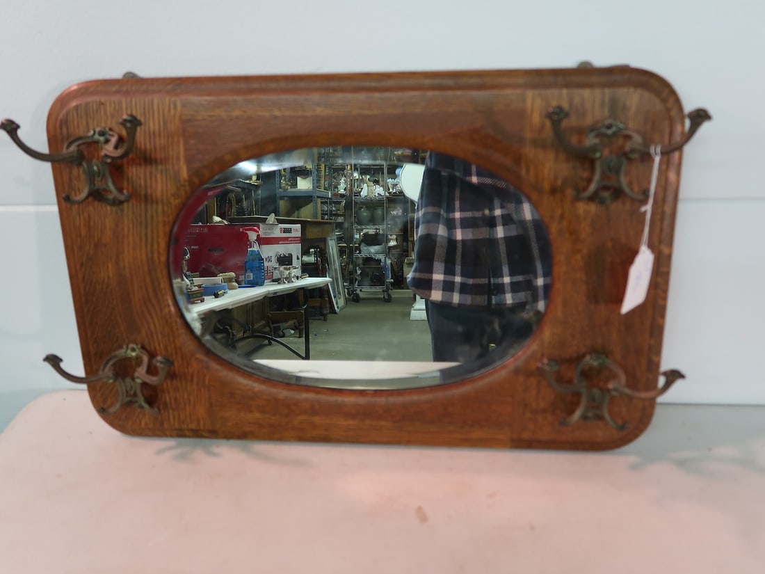 Oak Wall Mirror w/ Hooks (1 of 3)