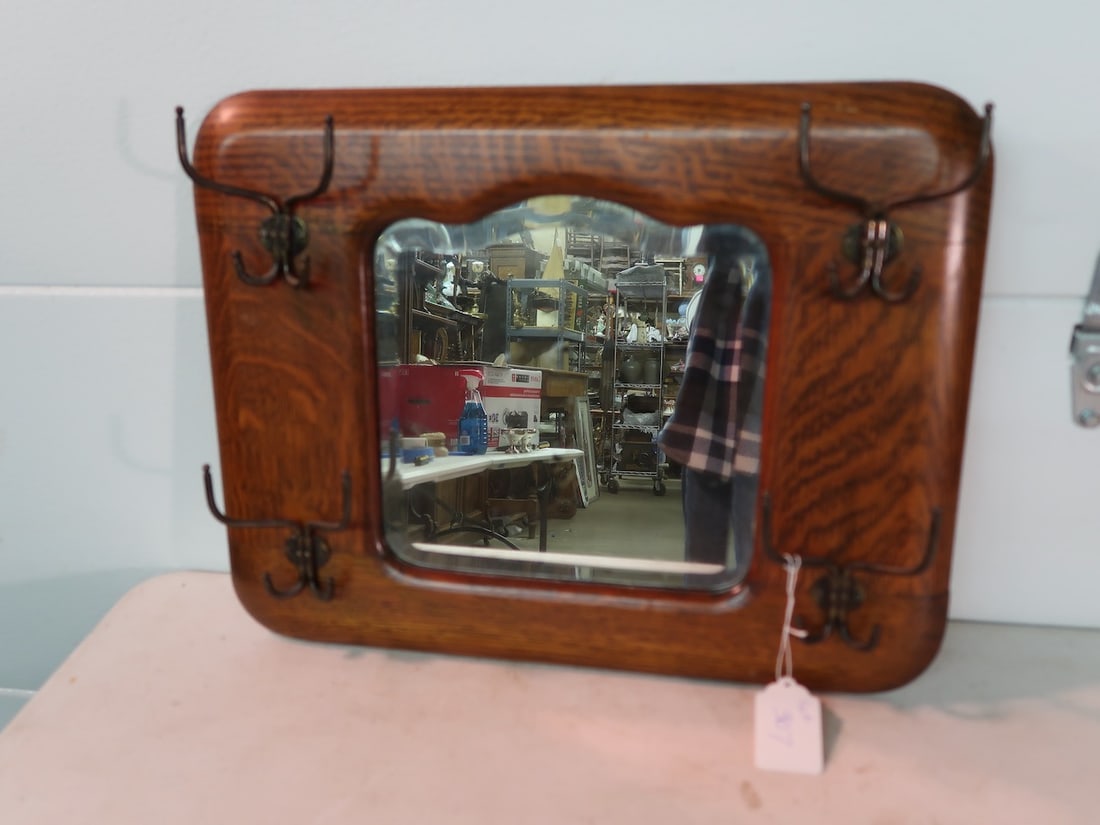 Oak Wall Mirror w/ Hooks (1 of 3)
