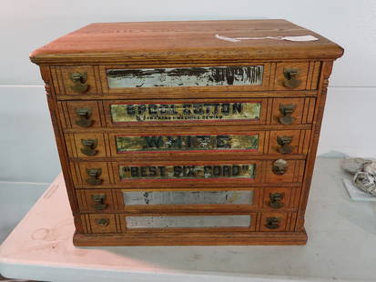 6 Drawer Oak Spool Cabinet: 21" T x 25" W x 19" D