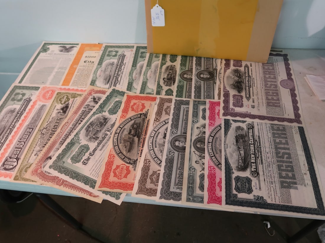 20 Railroad Bond Certificates from 1000 to 50,000 (1 of 3)