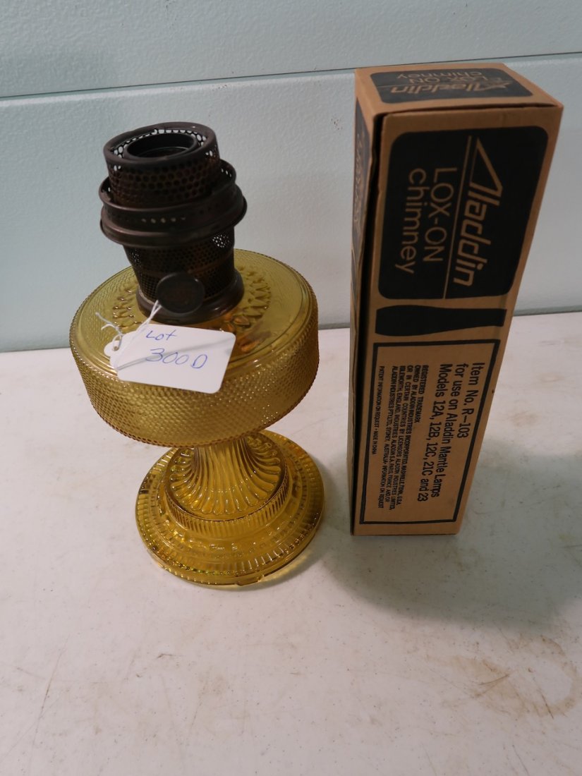 Amber Aladdin Lamp: With Chimney in Box- 13" tall