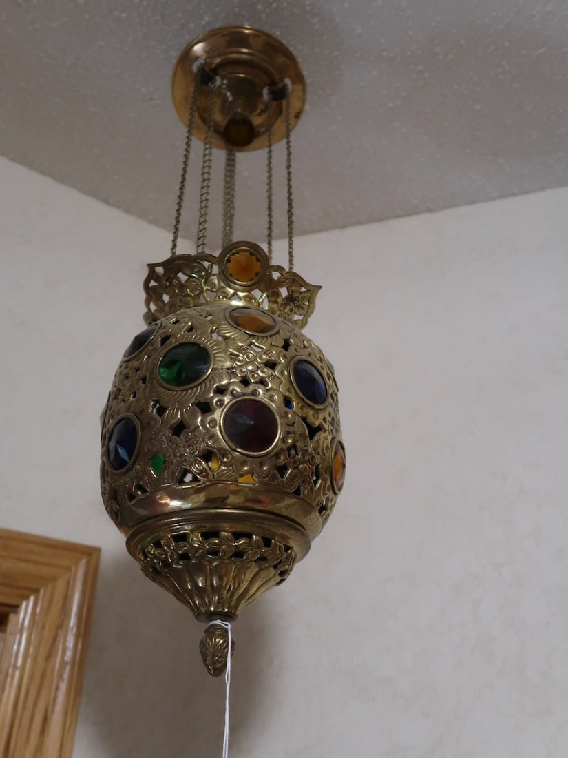 Small Victorian Jewelled Hanging Lamp (1 of 2)