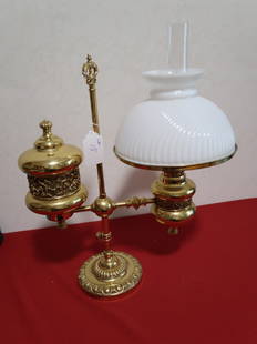 High Quality Brass Student Lamp w/ White Shade: 23" T x 18" W (Never Electrified)