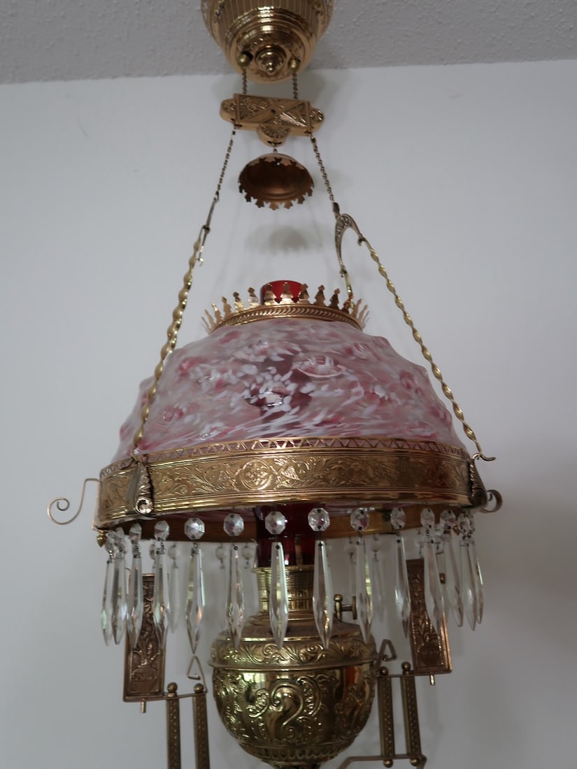 Victorian Hanging Lamp w/ East Lake Style Frame & Unusual Hobnail Tornado Shade (1 of 1)