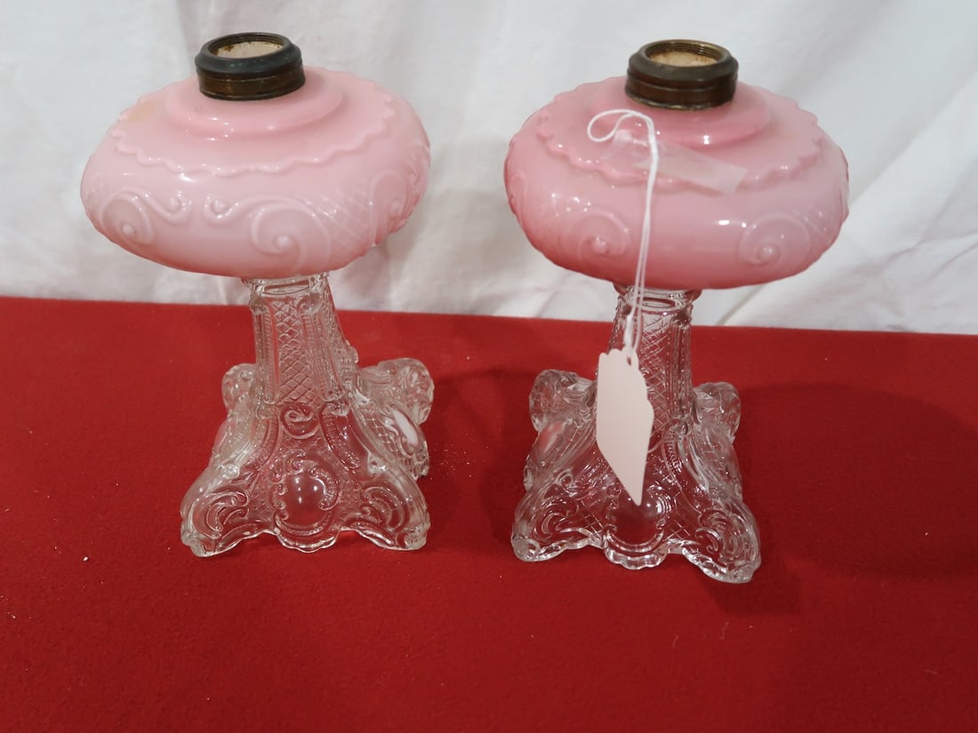 Two Kerosene Lamps w/ Pink Faunts (1 of 5)