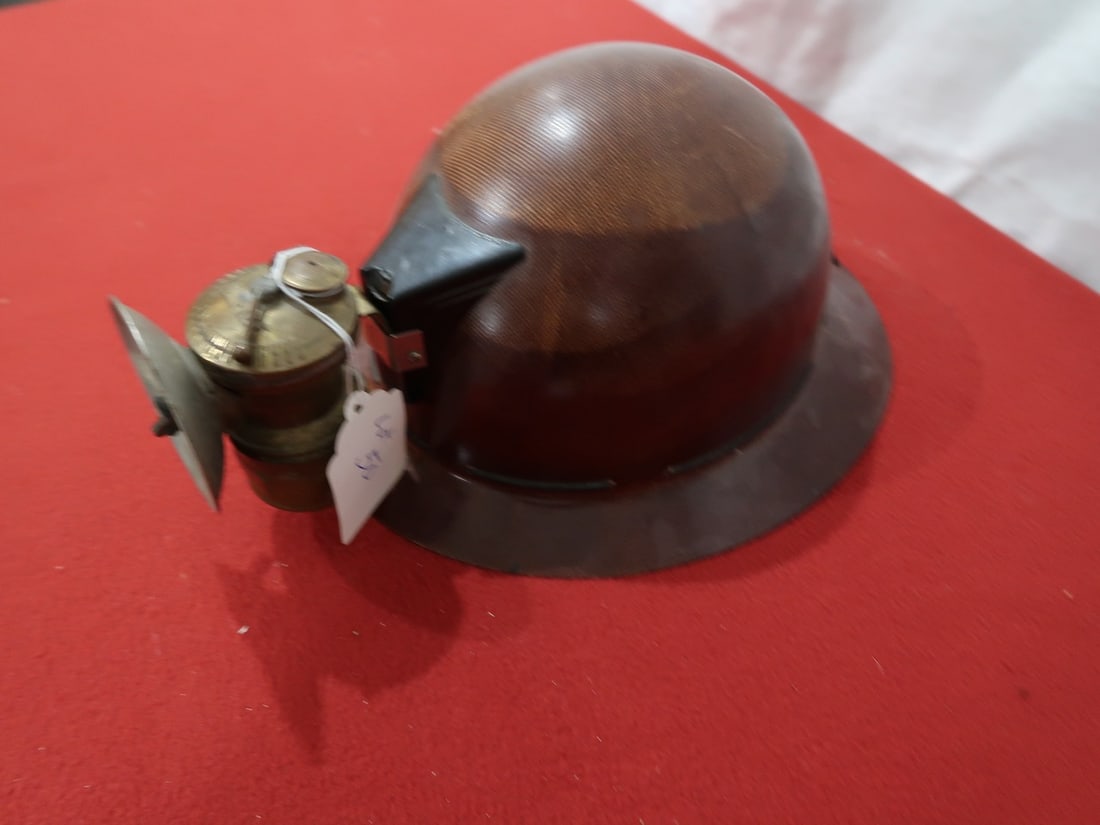 Vintage Miner's Helmet w/ Head Lamp: 6" T x 14.5" D x 10" W