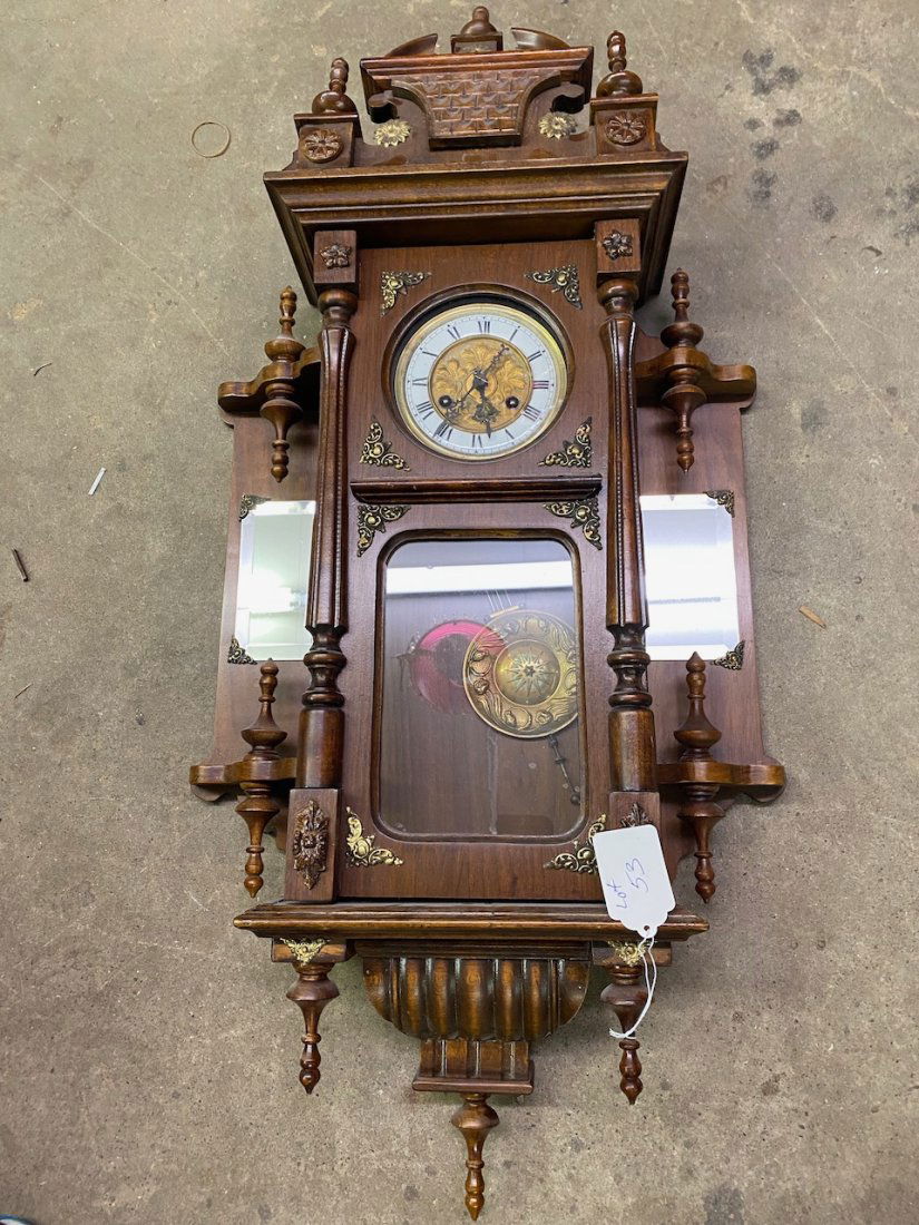 Mirror Side Victorian Free Swinging Clock w/ Ornate Crest (w/ Key & Pendulum) (1 of 4)