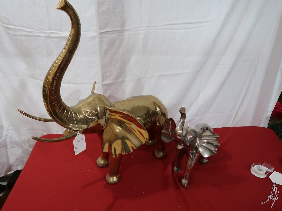 1 Large Brass & 1 Chrome Elephant (1 of 3)