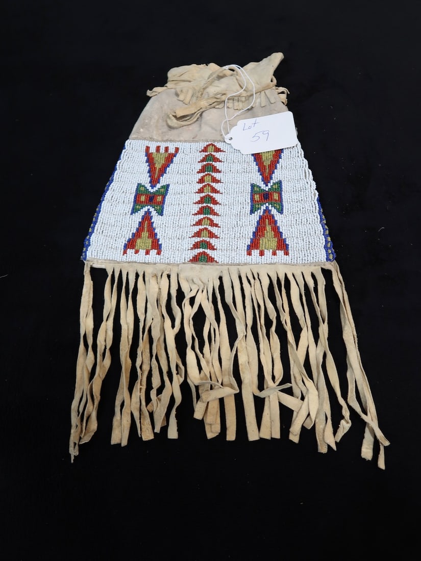 Vintage Native American Style Beaded Leather Bag (1 of 2)