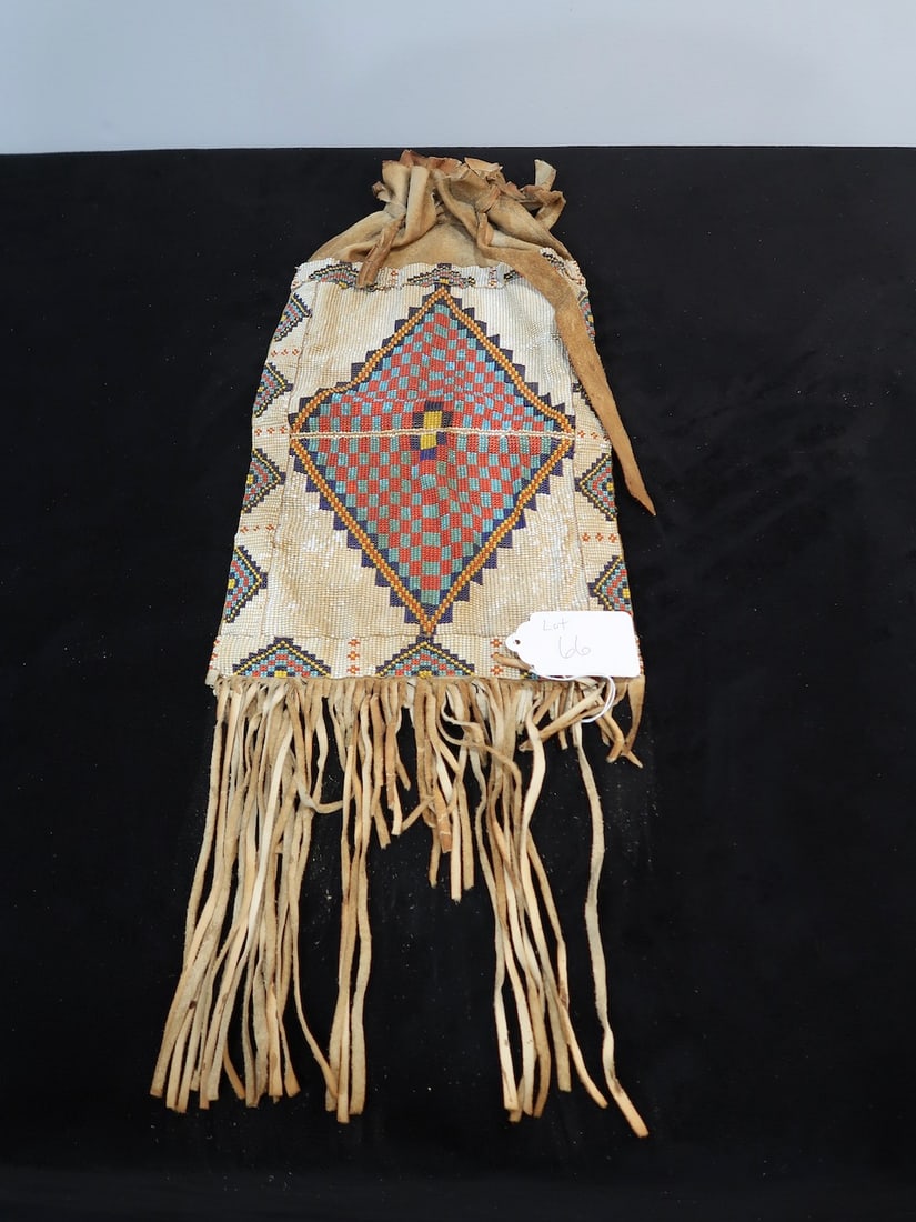 Vintage Native American Style Beaded Leather Tobacco Bag (1 of 3)