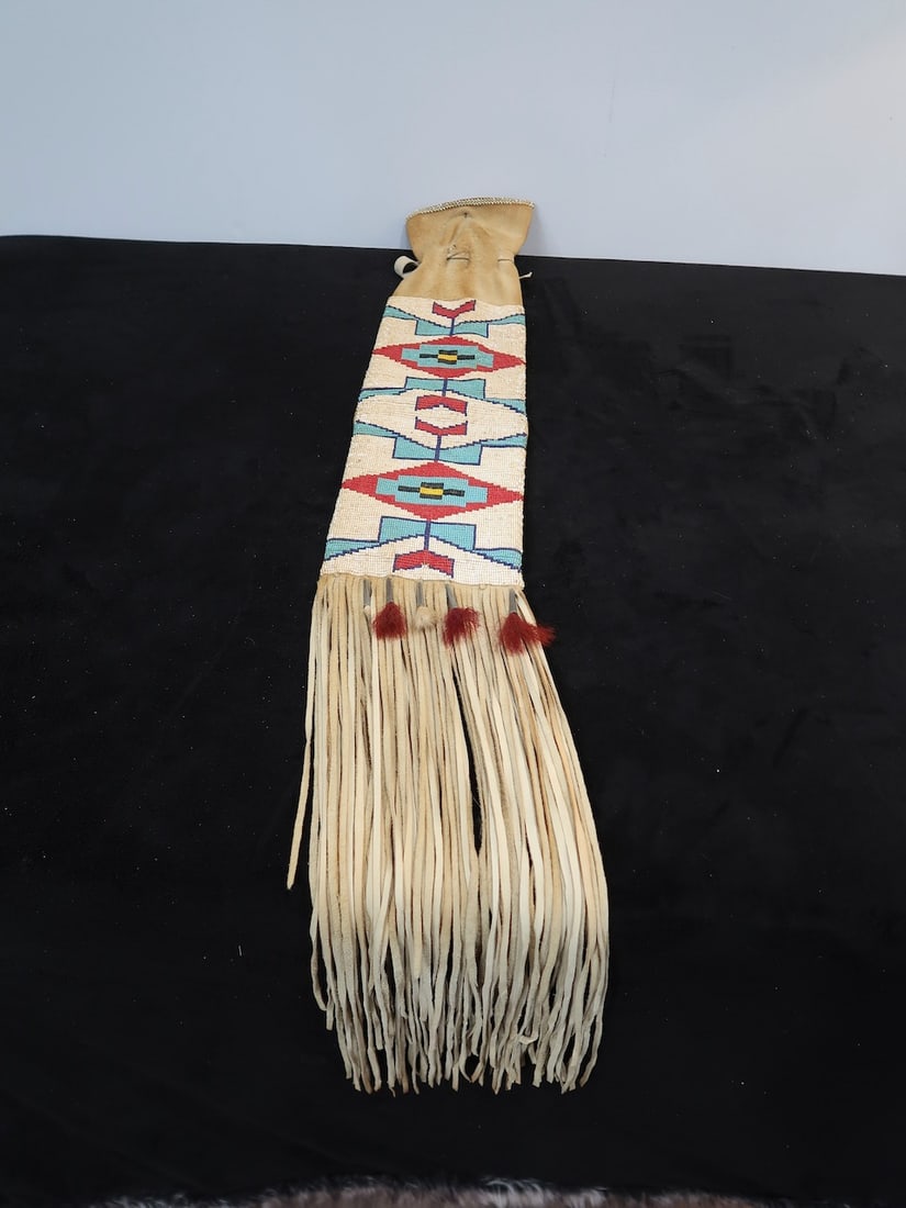 Large Vintage Native American Beaded Leather Tobacco Bag (1 of 8)