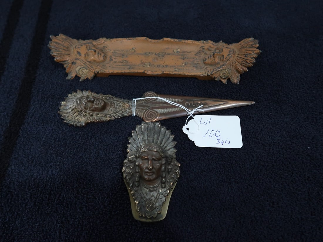 Vintage Native American Desk Set - Letter Opener, Pen Tray, and Letter Clip (1 of 4)
