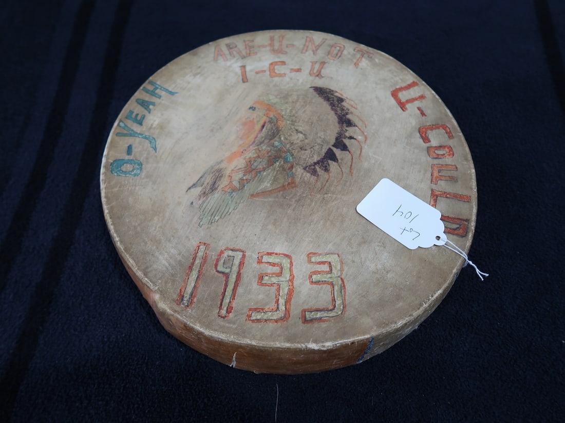 1933 Native American Ceremonial Drum: 13" Diameter x 3" W