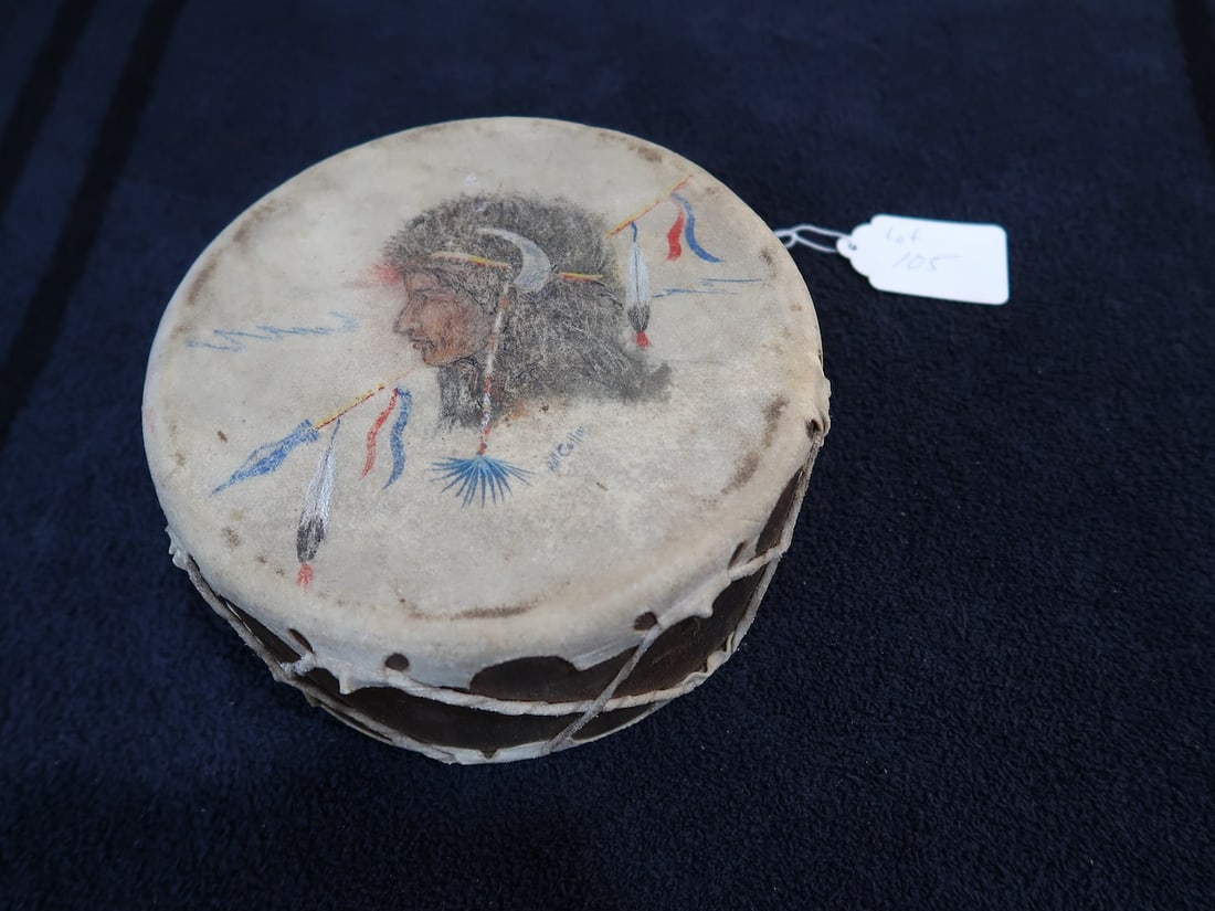 Vintage Native American Drum: 8" Diameter x 4" W