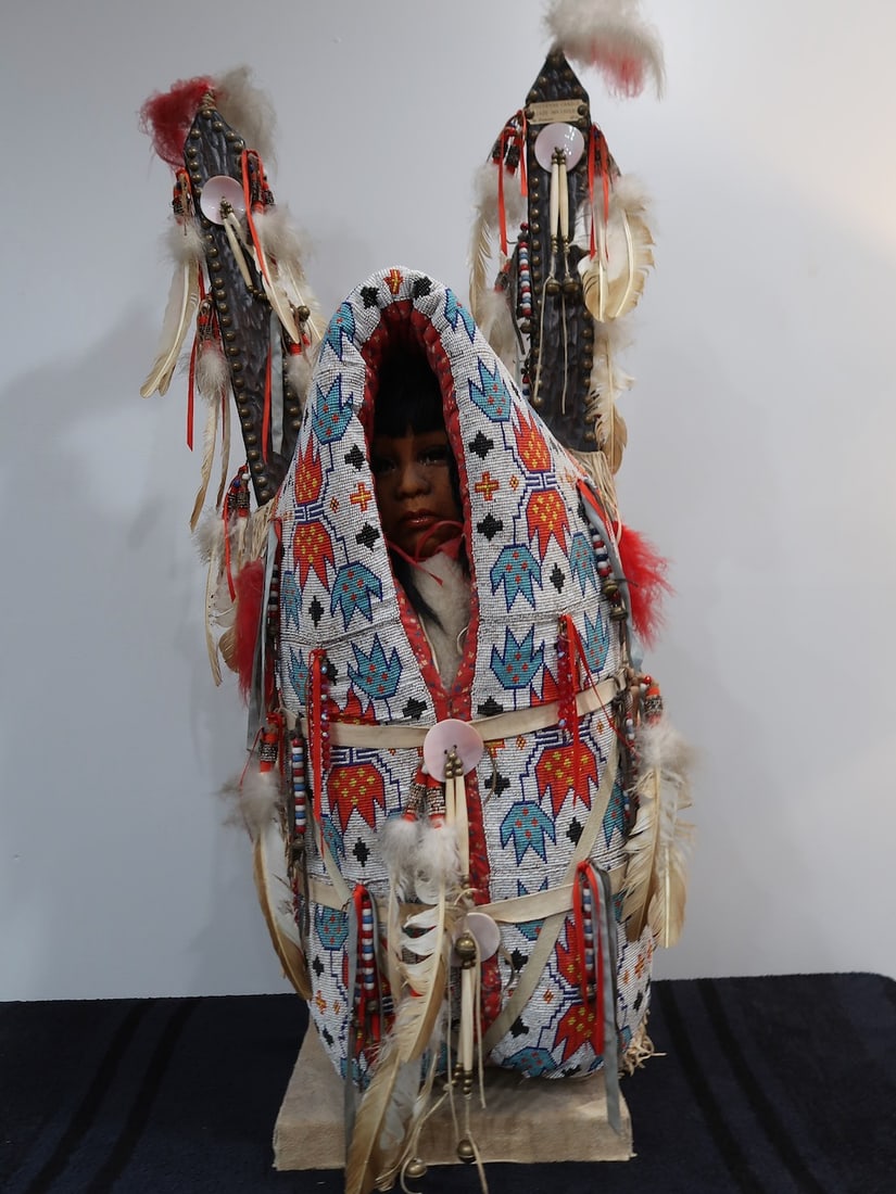 Beautiful Native American Doll in Ornately Beaded Papoose - Cheyene Cradle Zaze ("My Child") by (1 of 6)