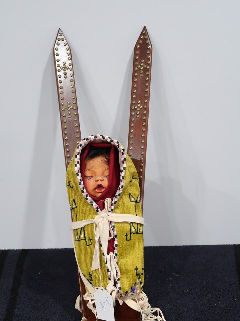 Beautiful Native American Doll in Ornately Beaded Papoose (1 of 3)