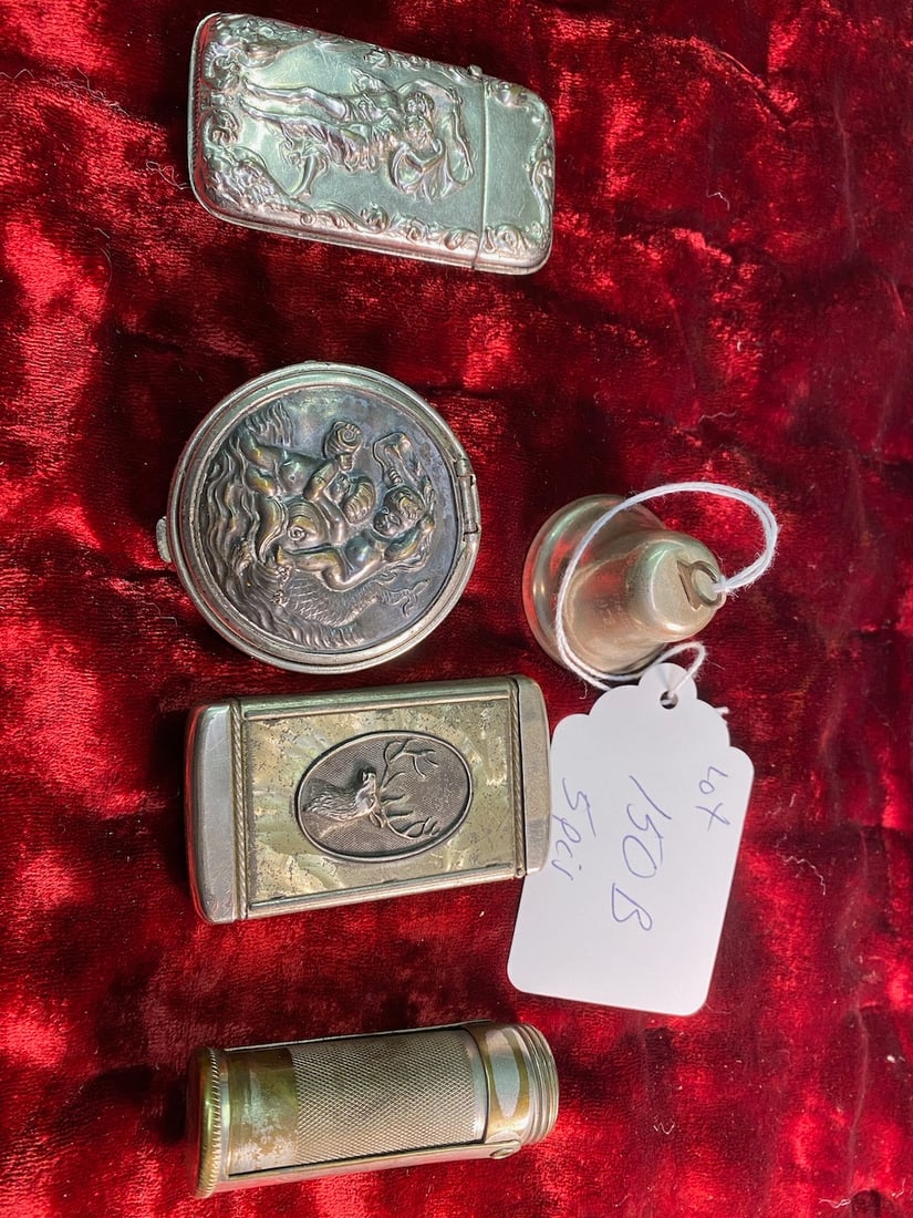 3 Victorian Match Safes + Round Purse + Bell (1 of 3)