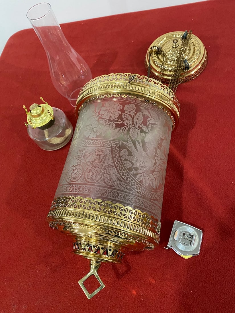 Acid Etched Victorian Restored Hall Light w/ Birds (1 of 5)