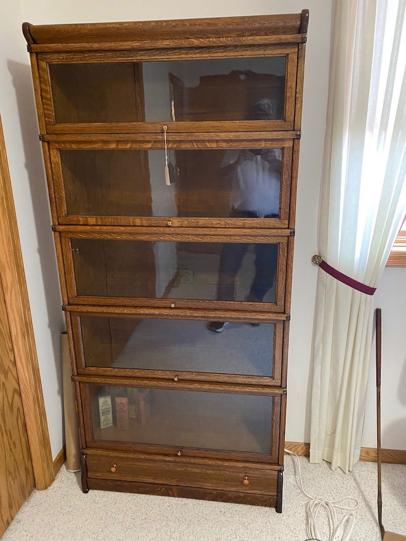 Beautifully Restored 5 High Oak Stacking Book Case w/ Drawered Base (1 of 3)