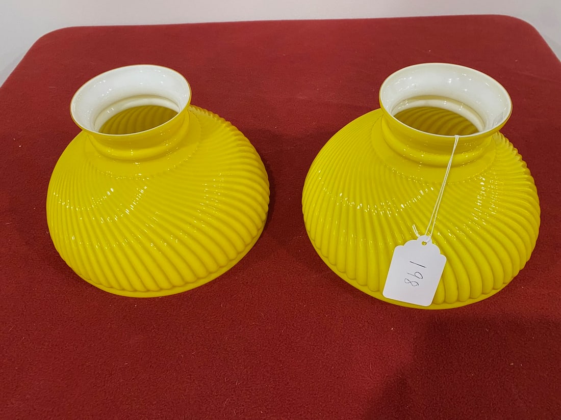 Matched Pair of Yellow Swirl Student Lamp Shades (1 of 3)