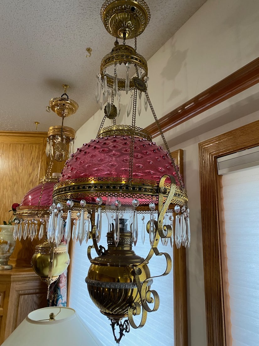 Cranberry Hobnail Victorian Hanging Lamp (1 of 3)
