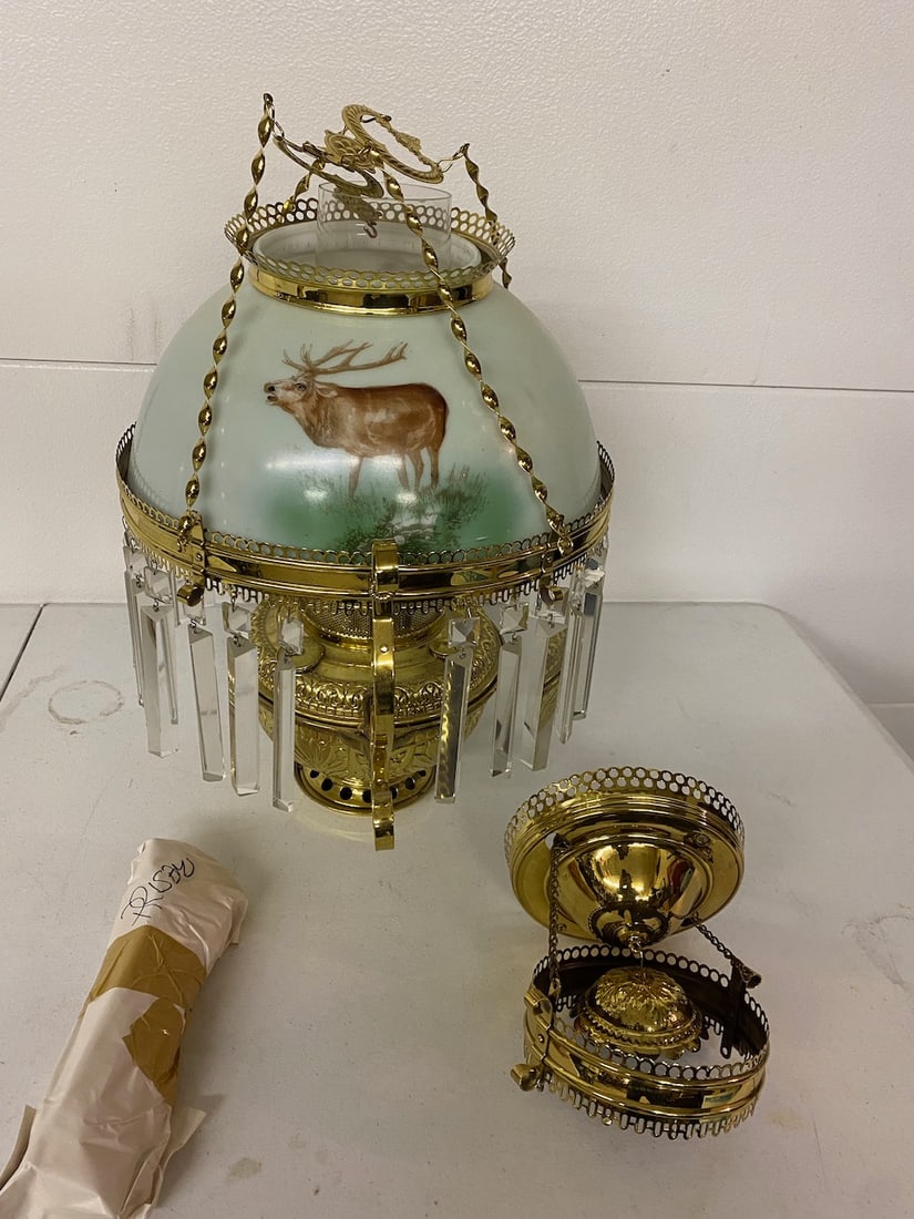 Large Restored Brass Hanging Barn Lantern w/ Stage Shade (1 of 4)